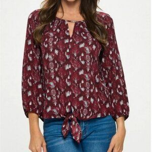 WEST K Veronica Tie Front Blouse XS New Women's Office Career Workwear Maroon